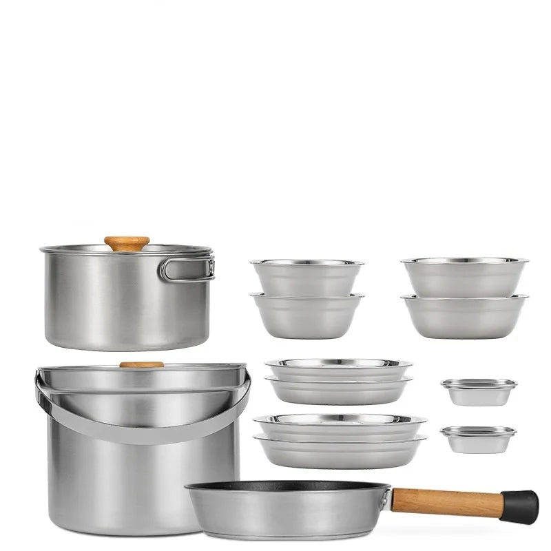 14-Piece Camping Cookware Set Silver