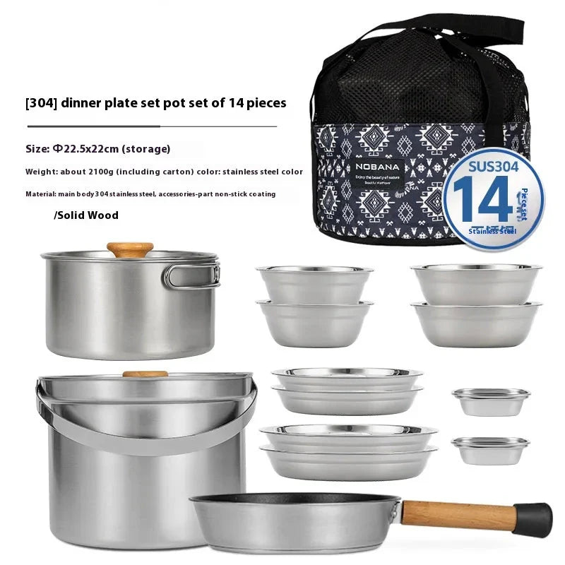 14-Piece Camping Cookware Set Silver