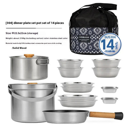 14-Piece Camping Cookware Set Silver