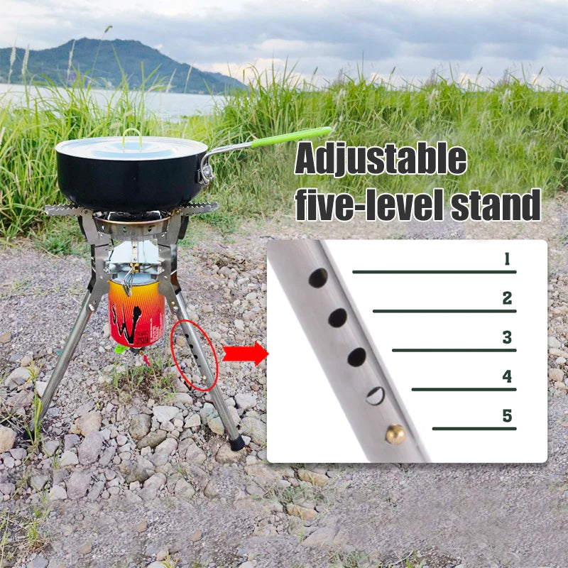Adjustable Height Outdoor Gas Stove Foldable Windproof Burner Silver