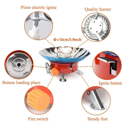Windproof Mini Folding Camping Gas Stove Red