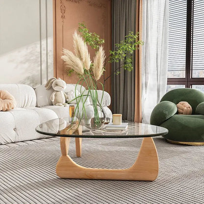 Triangle Glass Coffee Table - Solid Wood Base, Minimalist Nordic Design