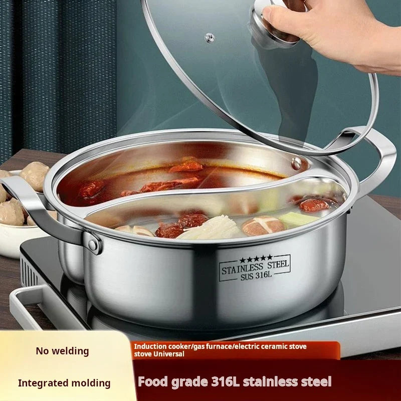 32cm 316 Stainless Steel Twin Divided Hot Pot Silver