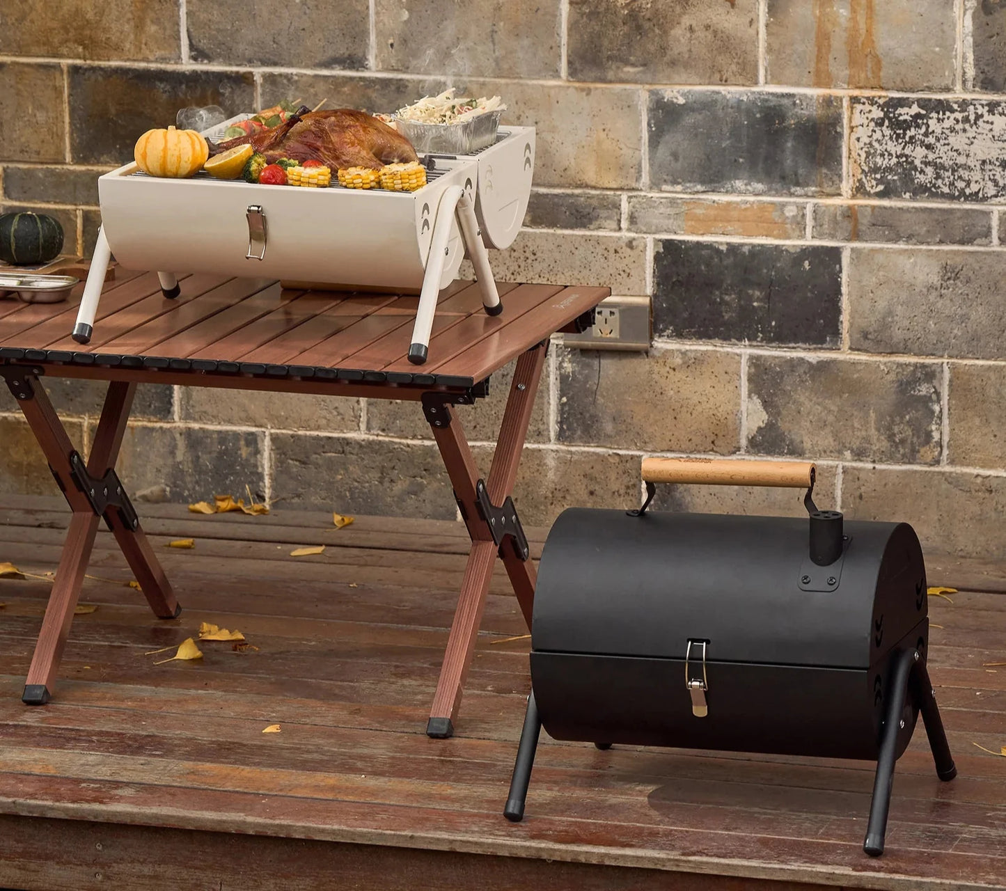 Dual-Side Portable Charcoal BBQ Grill Camping Stove White