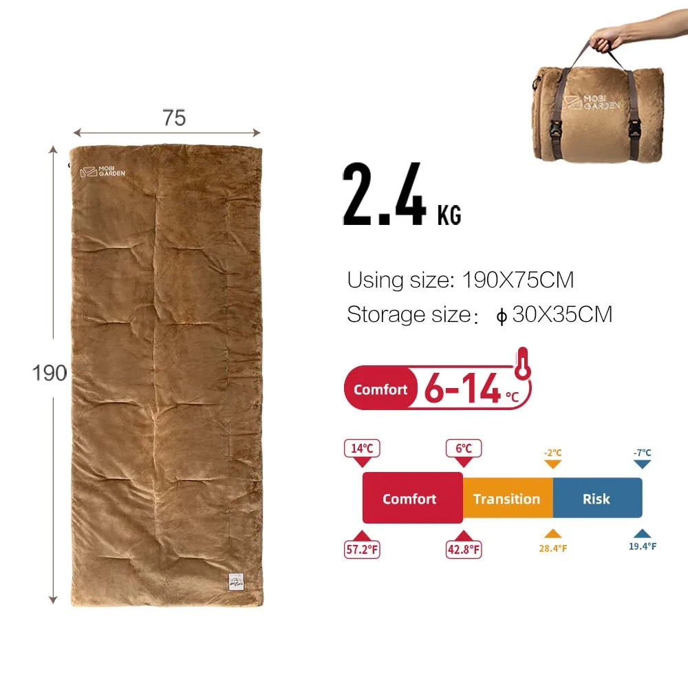 Portable Velvet Camping Sleeping Bag Cord Reel Storage Brown