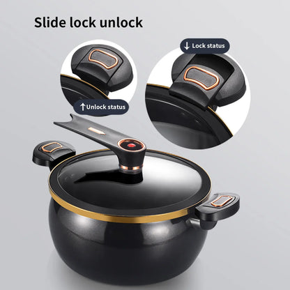 7L Micro-Pressure Non-Stick Stew Pot Large Capacity Cookware Black