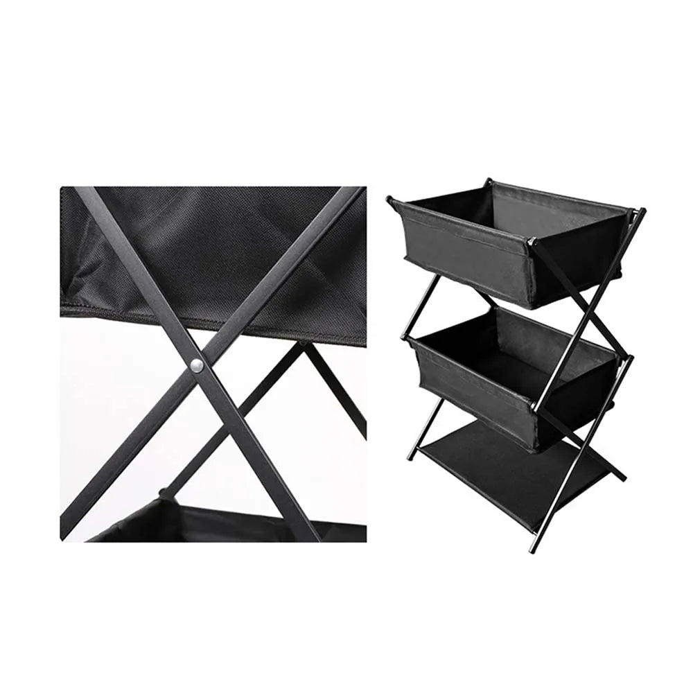 3-Tier Folding Camping Storage Rack Organizer Black