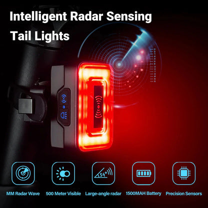 Smart Bicycle Radar Tail Light AI Brake Sensing Black