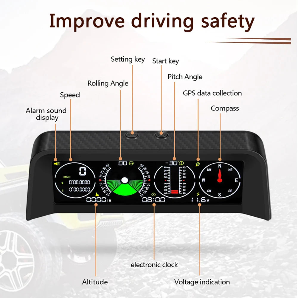 X90 GPS Speedometer & Inclinometer–Multi-Function Head-Up Display Black