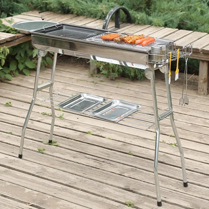 Portable Outdoor Stainless Steel Charcoal Grill Foldable BBQ Tool Silver