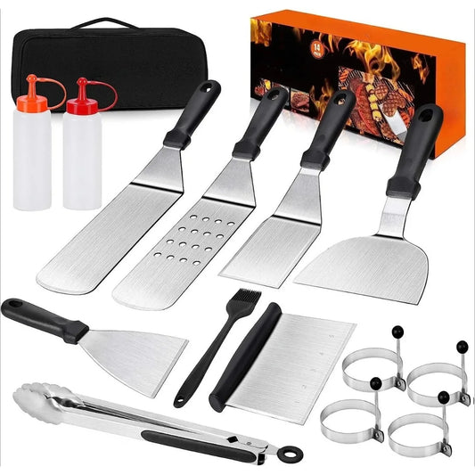 Stainless Steel Griddle Grill Tool Set with Storage Bag