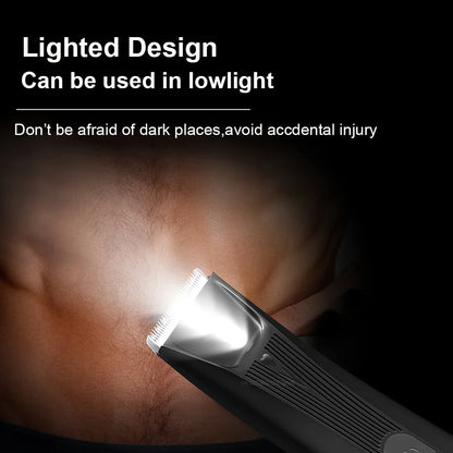Mens Rechargeable Body Hair Trimmer with 2 Heads & LED Light Black