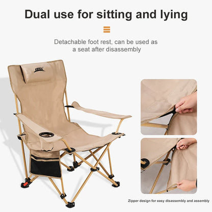 2-in-1 Reclining Camping Chair Adjustable Khaki