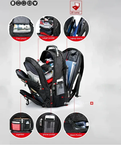 Waterproof Backpack with USB Charging PortRucksack Black