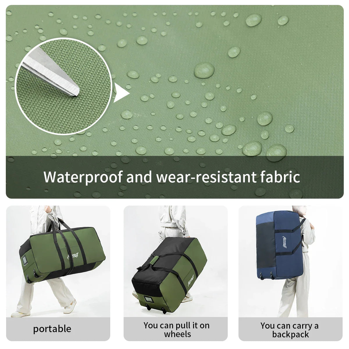 Wheeled Outdoor Travel Storage Bag Green