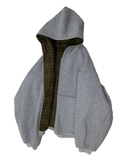 Reversible Plaid-Lined Oversized Hoodie