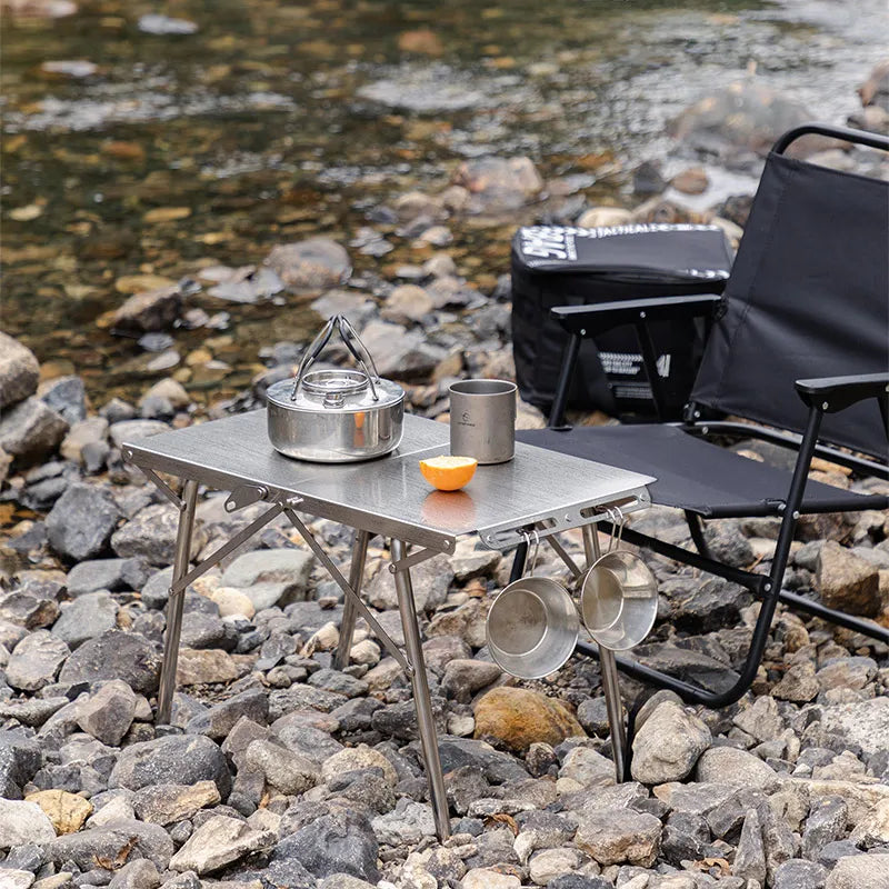 Folding Stainless Steel Camping Table Heat-Resistant Silver