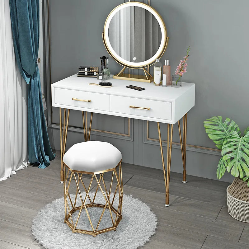 Elegance White Dressing Stool: Chic Makeup & Nail Scrubbing Chair