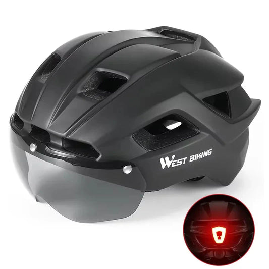 Ultralight Cycling Helmet with Magnetic Goggles LED Taillight Titanium