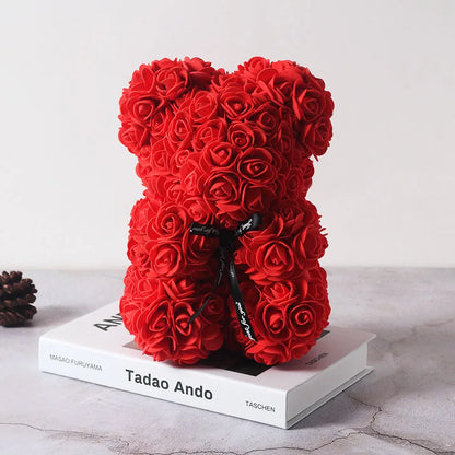 Elegant 25cm Red Rose Teddy Bear Flower - Handmade Gift