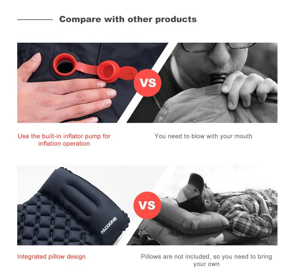 Ultralight Camping Inflatable Mattress with Built-In Pump and Pillows