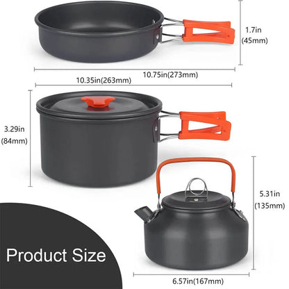 Aluminum Outdoor Camping Cookware Set Lightweight Cookset Grey