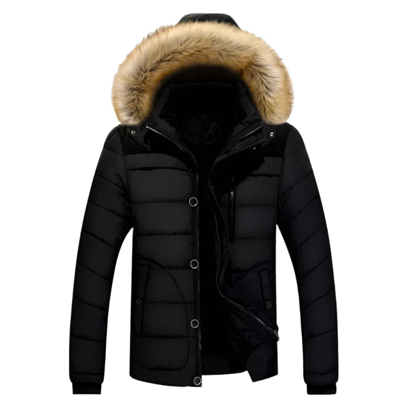 Men's Thick Hooded Winter Parka Jacket Coat (Black)