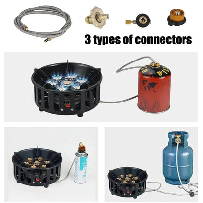 7-Core High-Power Camping Stove Gas Burner Black
