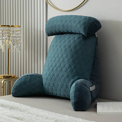 Bed Reading Pillow with Arms Backrest Cushion with Neck Support Blue
