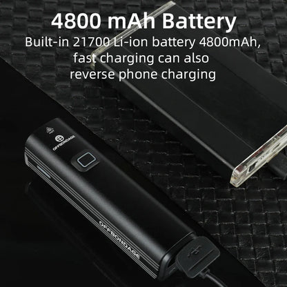 1000 Lumen USB Rechargeable Bike Front Light 4800mAh Black