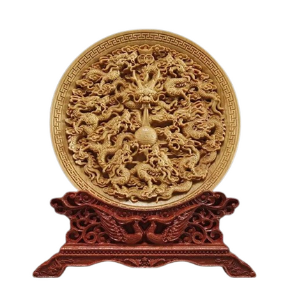 Dragon & Phoenix Solid Wood Statue: Artful Home Decor