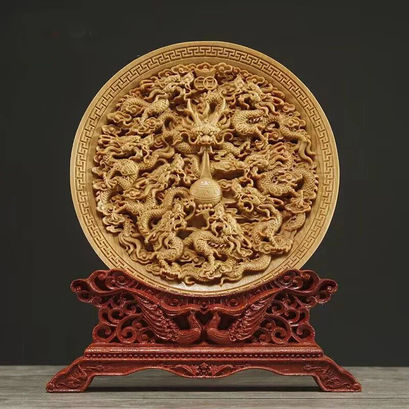 Dragon & Phoenix Solid Wood Statue: Artful Home Decor