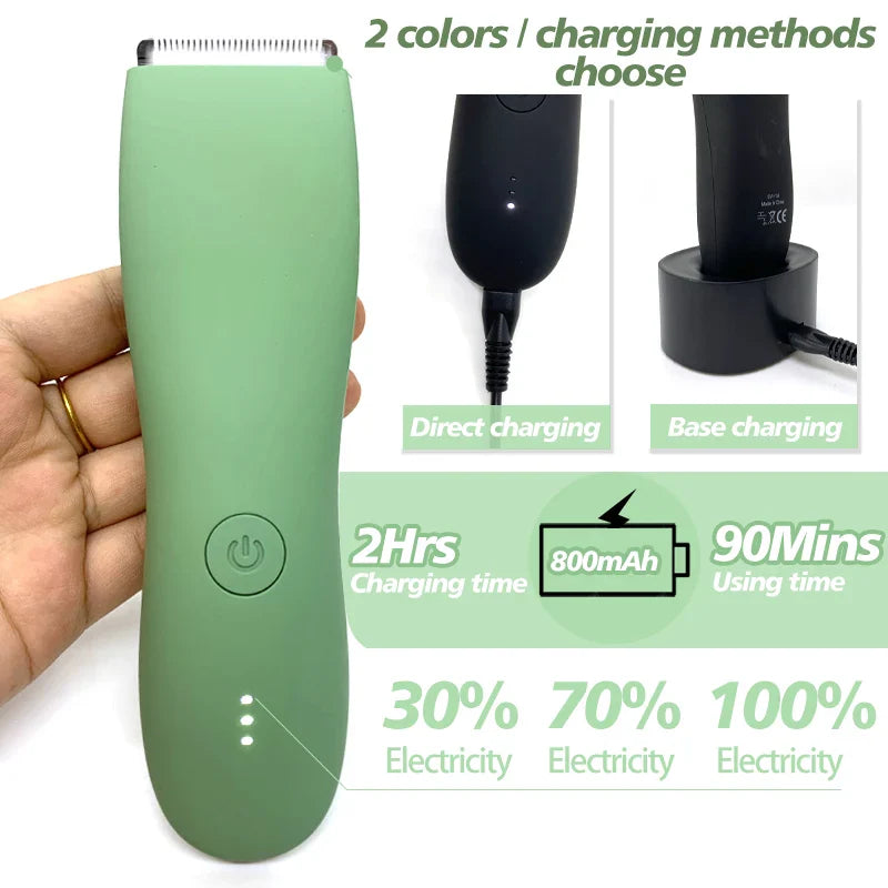 Waterproof Body Hair Trimmer for Men 90-Minute Runtime Green