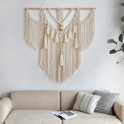 Boho Chic: Handwoven Macrame Wall Hanging Tapestry with Tassels