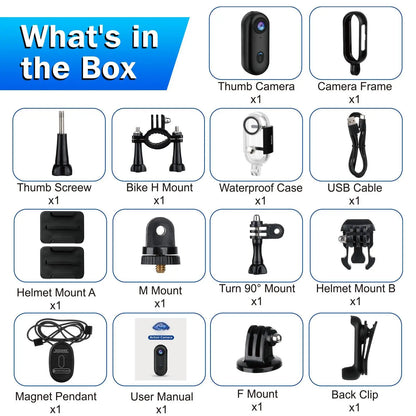 4K Mini Action Body Camera Thumb-Sized with 32GB TF Card Black