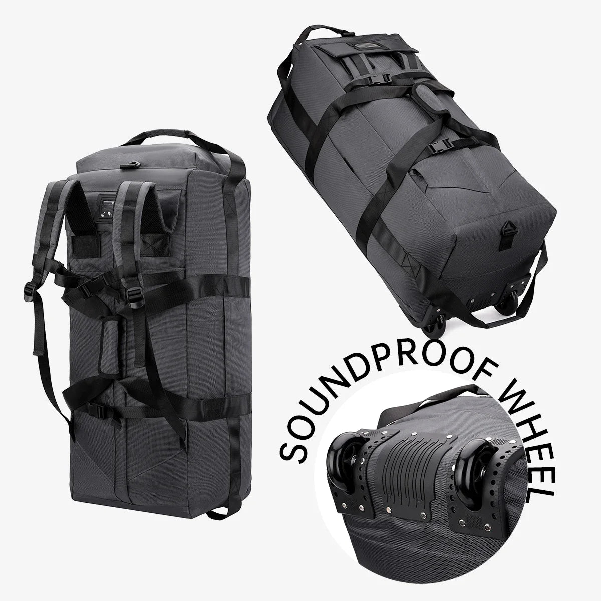 Roller Travel Duffel Bag with Fixed Casters Grey