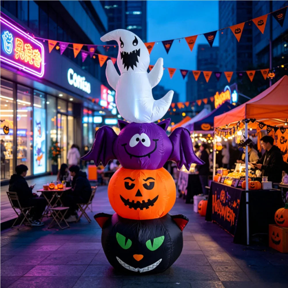Halloween Inflatable Ghost with Pumpkin Cart - 1.8m