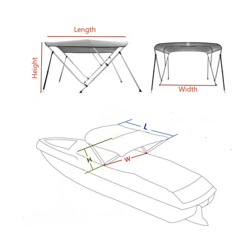 Bimini Top with 25mm Aluminum Tube and 600D Polyester Canvas