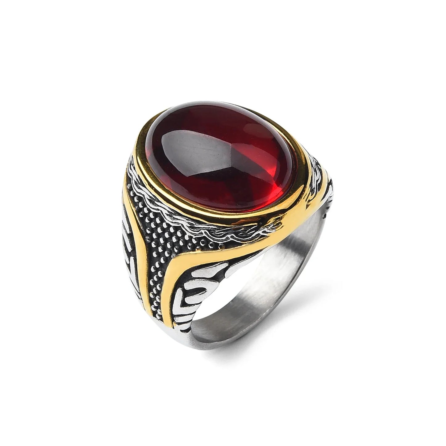Stainless Steel Gemstone Rings for Men and Women (Red)
