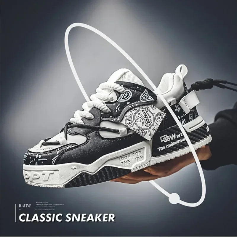 Men's Graffiti Patchwork Skateboard Sneakers (Black)