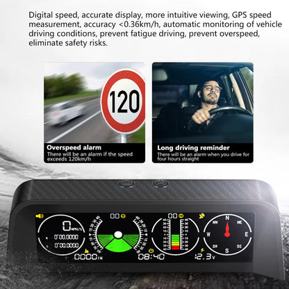 X90 GPS Speedometer & Inclinometer–Multi-Function Head-Up Display Black