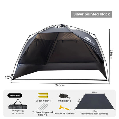 3–4 Person One-Touch Camping Tent Silver Coated Black