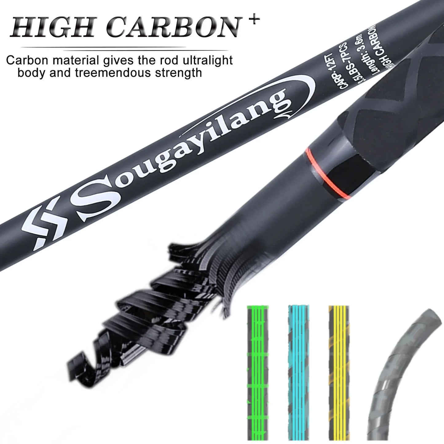 3.6M Portable Carbon Fiber Carp Spinning Rod Black