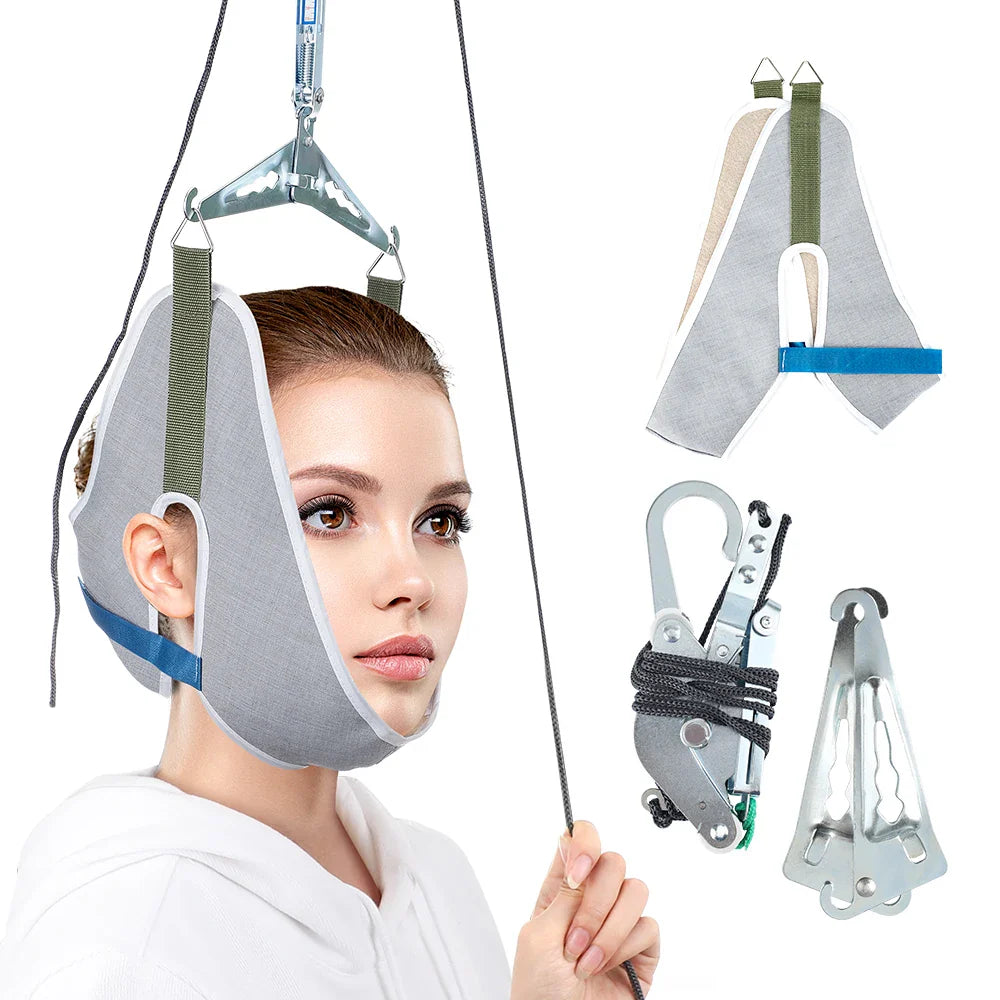 Over-Door Hanging Neck Traction Kit Adjustable Cervical Stretcher Green