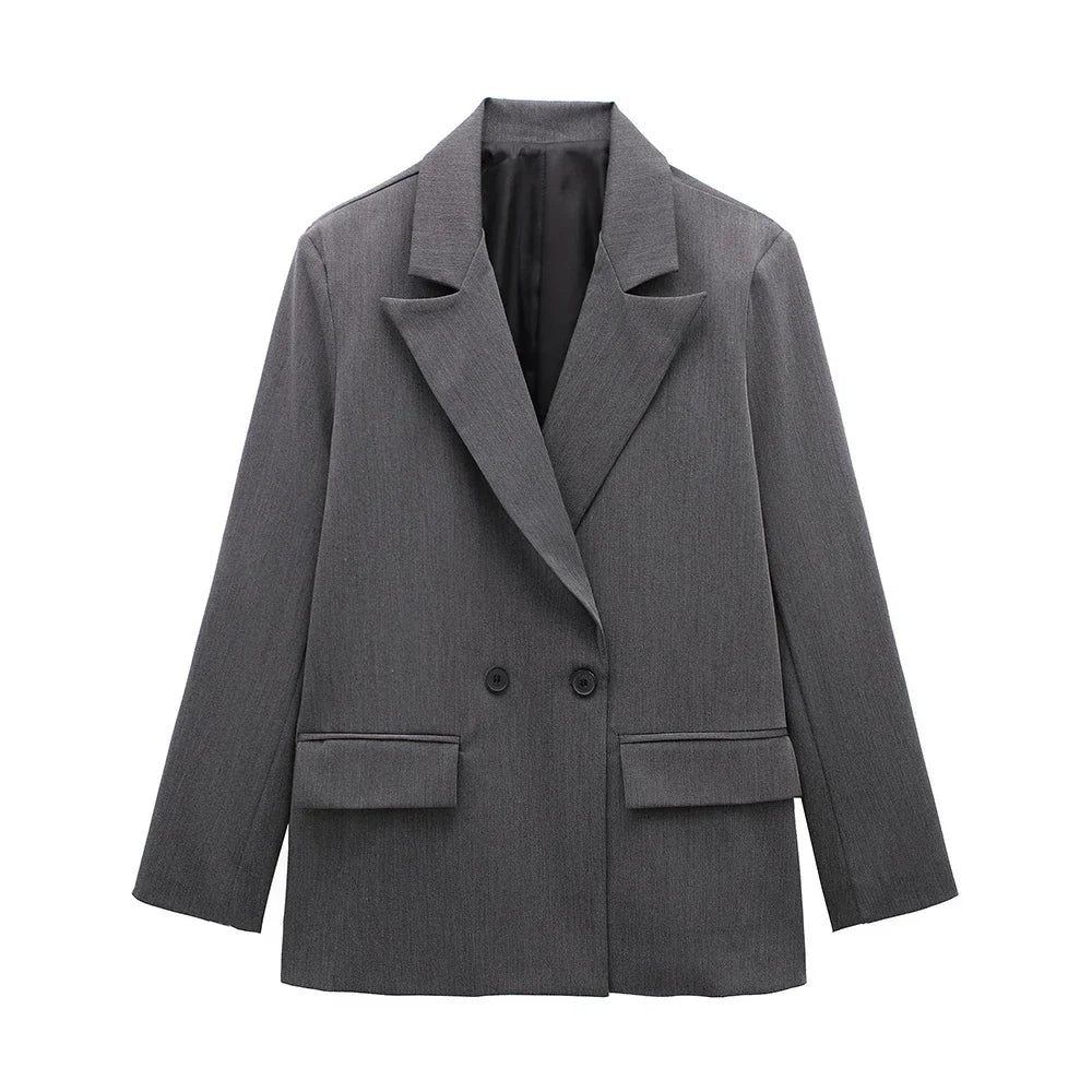 Womens Double Breasted Blazer with Pockets (Grey)