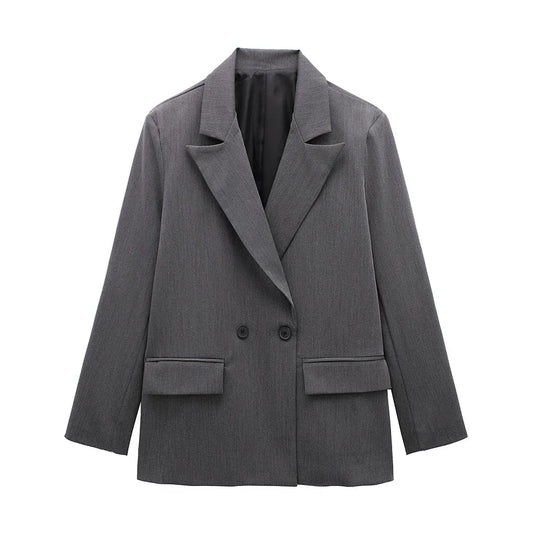 Womens Double Breasted Blazer with Pockets (Grey)
