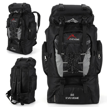 80L Travel Backpack Waterproof Outdoor Pack Black
