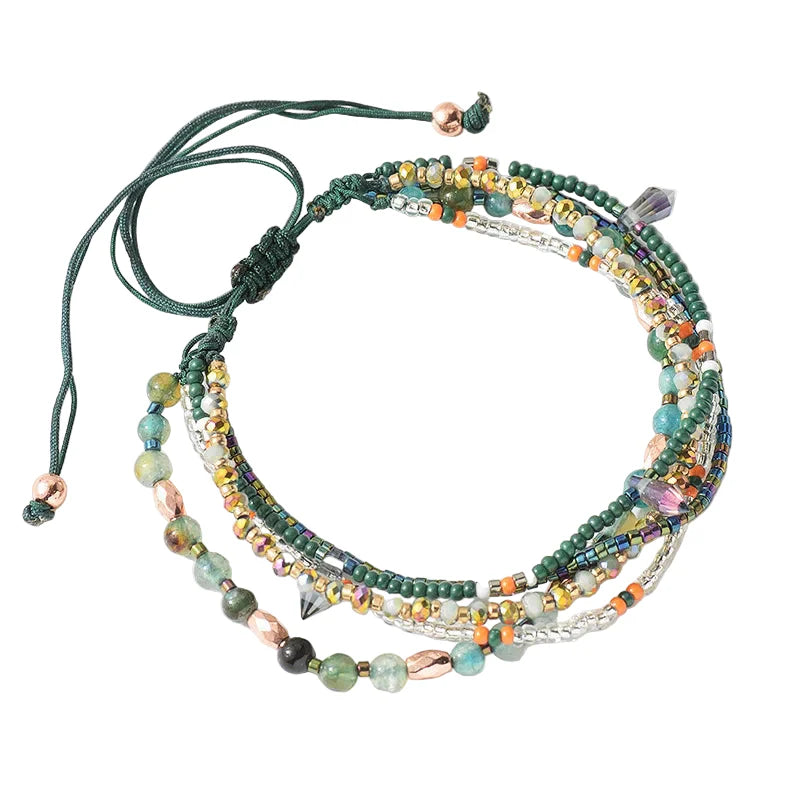 Bracelet with Multi-Layer Bohemia Beads for Women (Green)