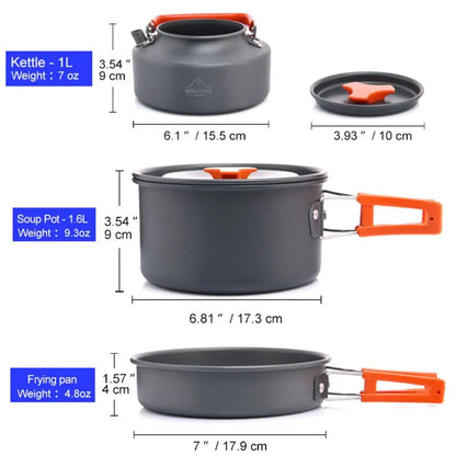 Foldable Aluminum Camping Cookware Tableware Set Black