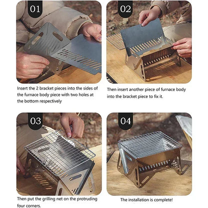 Portable Folding Grill Heating Stove Silver